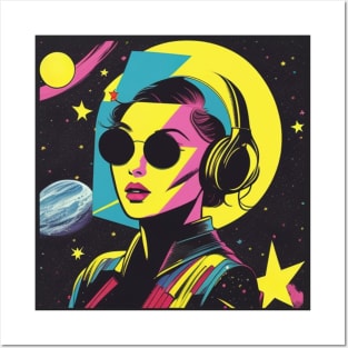 Retro Futurism Pop Art Girl with Retro Headphones Posters and Art